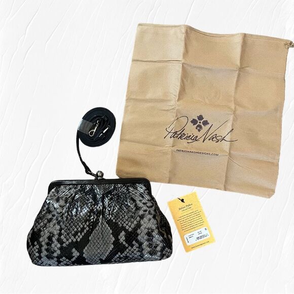 Patricia Nash Italian Python Crossbody/Clutch wth Smoke Chain and Leather Strap - Picture 1 of 8